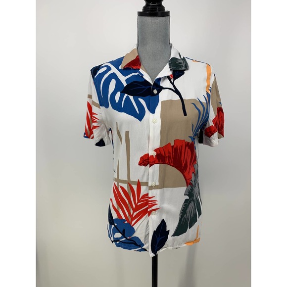 Express Other - Express Men’s XS Slim Tropical Print Rayon Short Sleeve Button Front Shirt